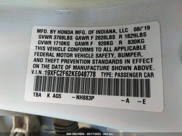 Honda Civic Sedan Lx 2019 19XFC2F62KE048778 Image 9
