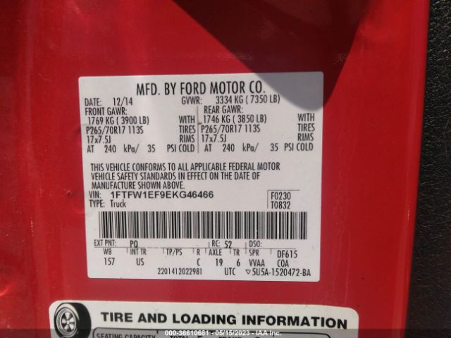1FTFW1EF9EKG46466 Ford F-150 Xl/xlt/stx/fx4/lariat