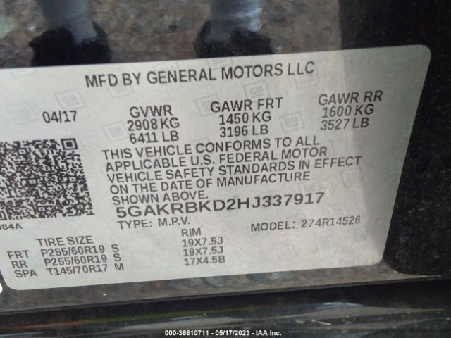 5GAKRBKD2HJ337917 Buick Enclave Leather
