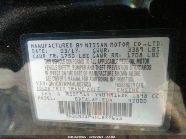 3N1CN7AP4HL857653 Nissan Versa Sedan S