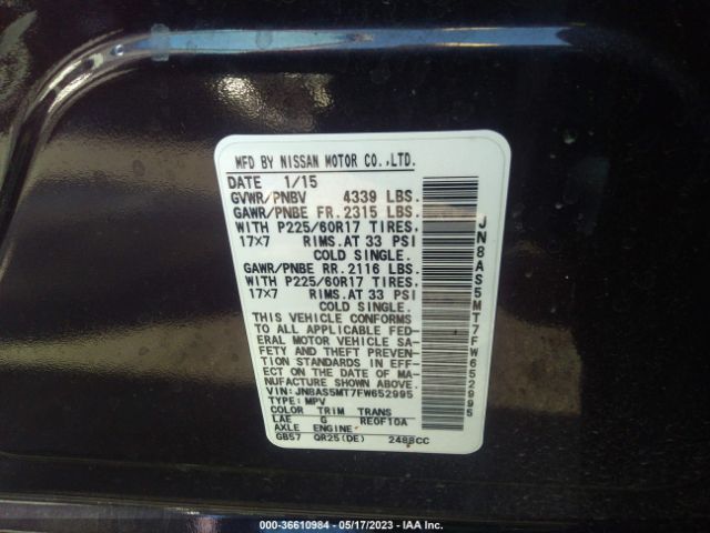 JN8AS5MT7FW652995 Nissan Rogue Select S