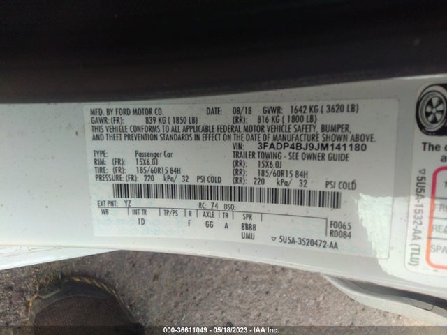 Ford FIESTA SE 2018 3FADP4BJ9JM141180 Image 10