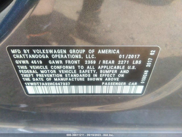 1VWDT7A32HC047337 Volkswagen Passat R-line W/comfort Pkg