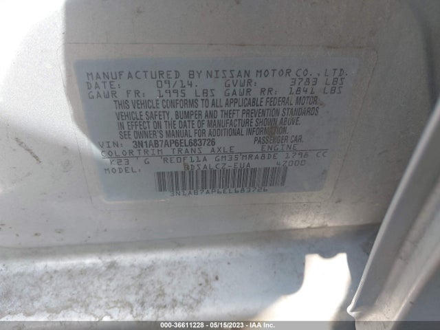 2014 NISSAN SENTRA S VIN: 3N1AB7AP6EL683726