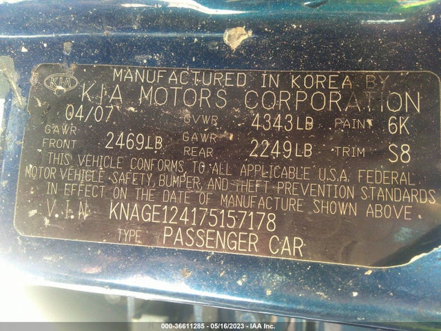 2007 KIA OPTIMA LX VIN: KNAGE124175157178