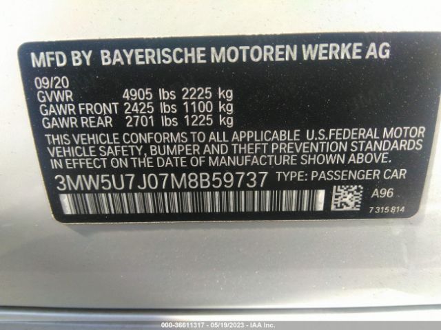 3MW5U7J07M8B59737 BMW 3 Series M340i