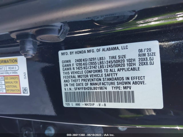Honda Passport Sport 2020 5FNYF8H26LB019874 Image 9