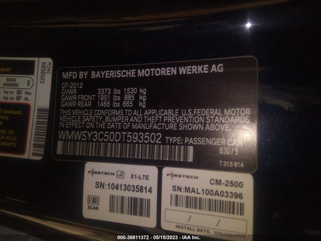 2013 MINI COOPER ROADSTER S VIN: WMWSY3C50DT593502