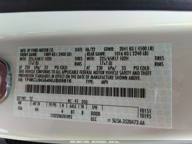 Ford ESCAPE SE 2022 1FMCU9G64NUB09816 Image 11