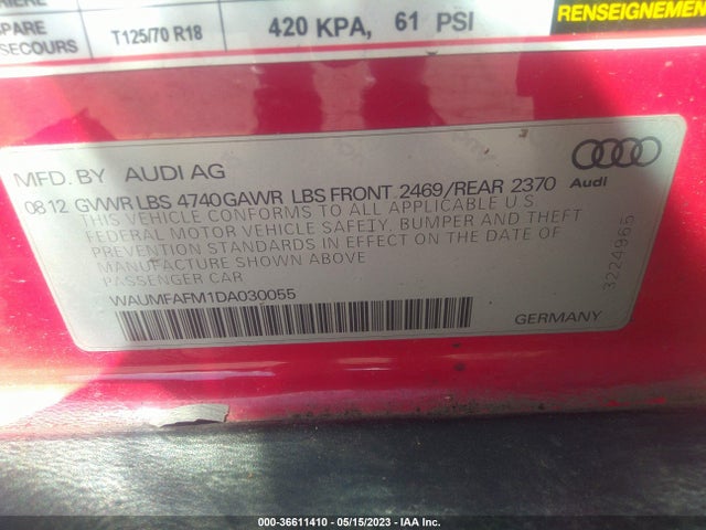 2013 AUDI A3 PREMIUM PLUS VIN: WAUMFAFM1DA030055