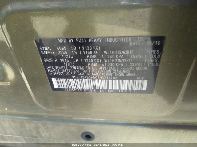 4S4BSADC2H3243702 Subaru Outback Premium
