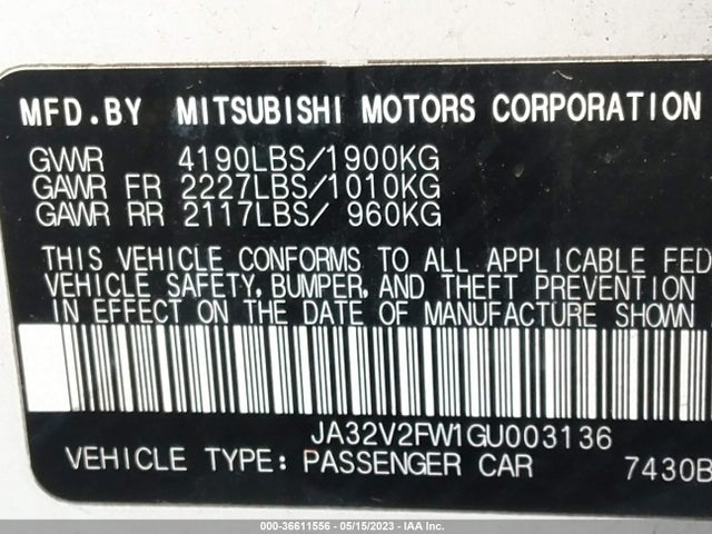 2016 MITSUBISHI LANCER SE/ES/SEL VIN: JA32V2FW1GU003136