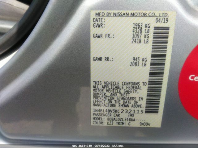 1N4BL4BV3KC232115 Nissan Altima 2.5 S