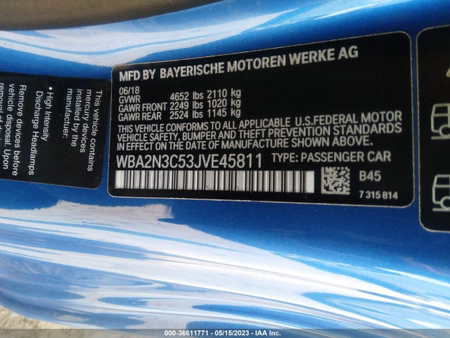 2018 BMW 2 SERIES M240I XDRIVE VIN: WBA2N3C53JVE45811