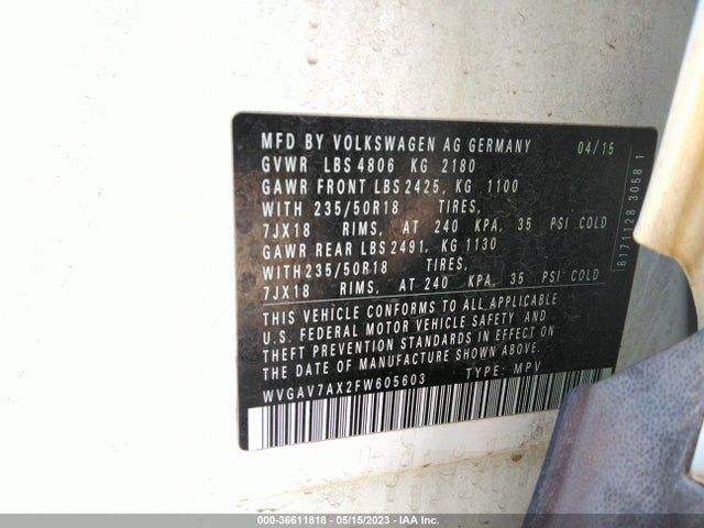 WVGAV7AX2FW605603 Volkswagen TIGUAN SE