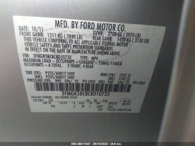 2012 FORD FLEX SE VIN: 2FMGK5BC8CBD10733