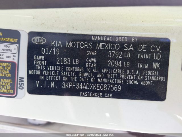 3KPF34ADXKE087569 KIA FORTE S