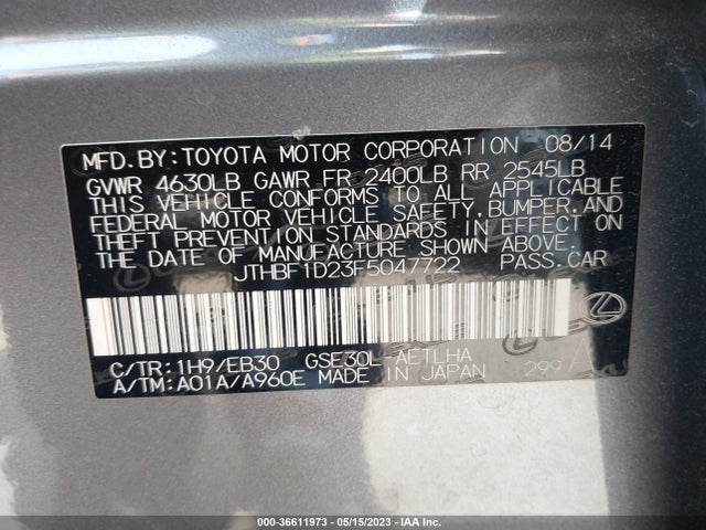 Lexus IS 250 2015 JTHBF1D23F5047722 Image 9