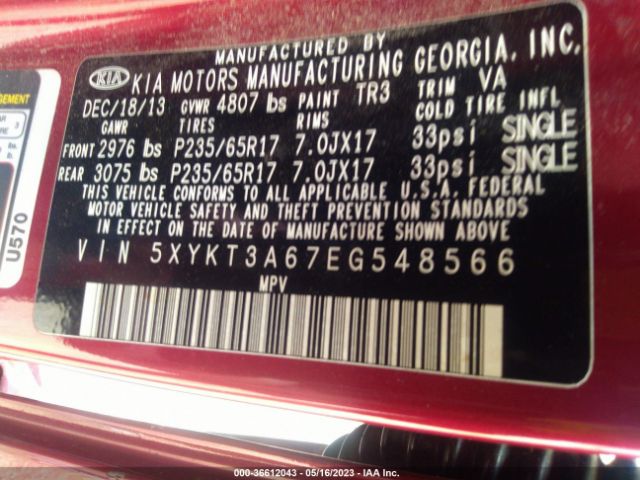 5XYKT3A67EG548566 KIA SORENTO LX