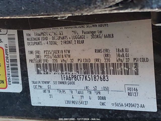 1FA6P8CF7K5182683 Ford MUSTANG GT