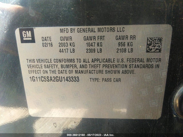 2016 CHEVROLET MALIBU LIMITED LT VIN: 1G11C5SA2GU143333