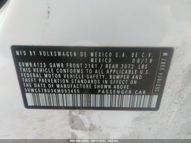 3VWC57BU3KM093455 Volkswagen Jetta S/se/r-line