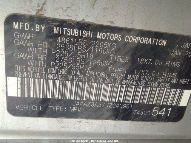 JA4AZ3A37JZ040961 Mitsubishi Outlander Es/se/sel/le
