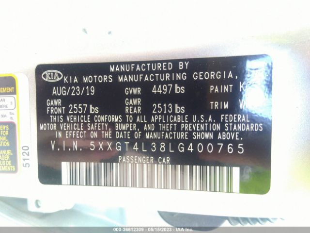 5XXGT4L38LG400765 KIA Optima Lx