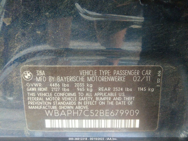 2011 BMW 3 SERIES 328I VIN: WBAPH7C52BE679909