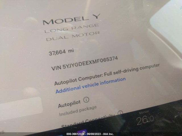 2021 TESLA MODEL Y LONG RANGE VIN: 5YJYGDEEXMF065374