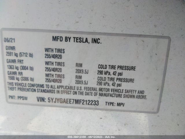 5YJYGAEE7MF212233 Tesla Model Y Long Range