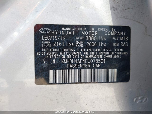 Hyundai Elantra Limited 2014 KMHDH4AE4EU078501 Image 10