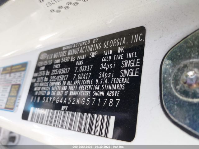 5XYPG4A52KG571787 KIA Sorento Lx V6