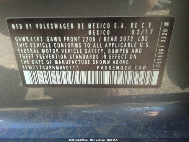 3VW217AU8HM050117 Volkswagen GOLF S