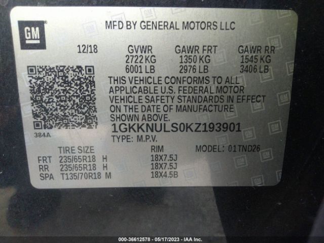 1GKKNULS0KZ193901 GMC ACADIA SLT