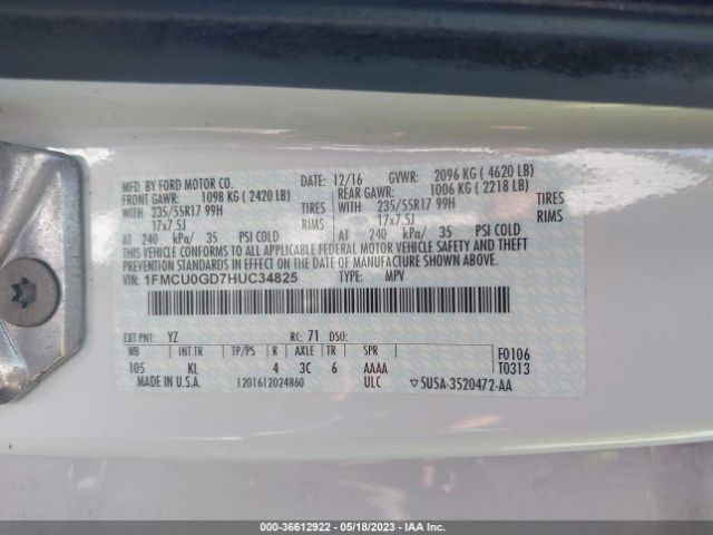 1FMCU0GD7HUC34825 Ford ESCAPE SE