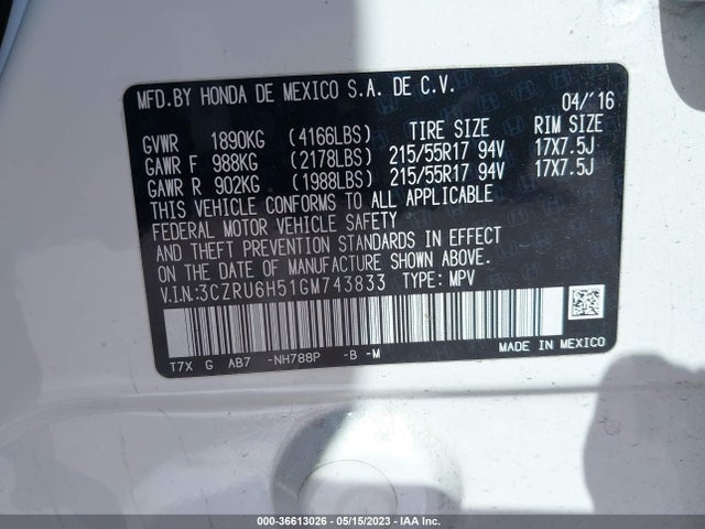 Honda HR-V EX 2016 3CZRU6H51GM743833 Image 10