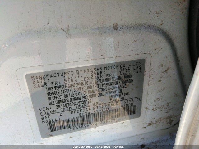 Nissan SENTRA SR 2018 3N1AB7APXJY235129 Image 9