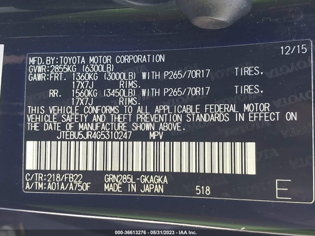 Toyota 4runner Limited/trail/sr5 2016 JTEBU5JR4G5310247 Image 9