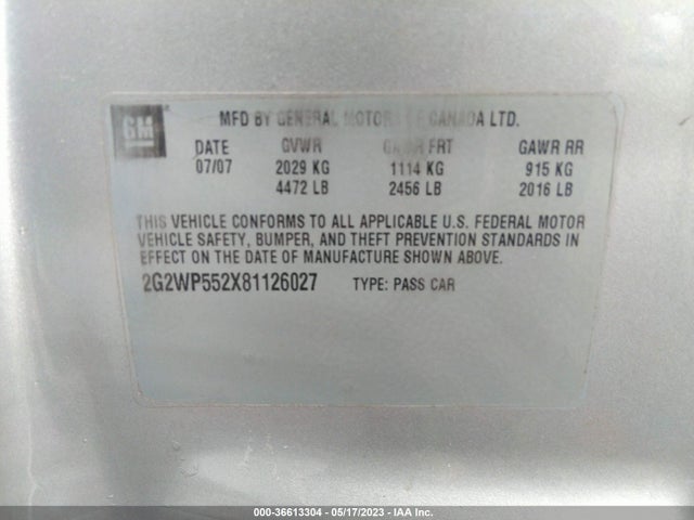 2008 PONTIAC GRAND PRIX VIN: 2G2WP552X81126027