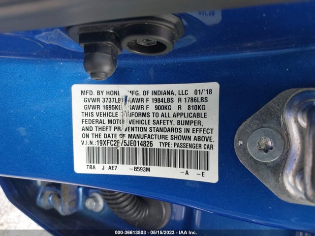 Honda Civic Sedan Ex 2018 19XFC2F75JE014826 Image 9