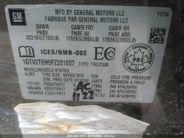 1GTV2TEH5FZ201607 GMC SIERRA 1500