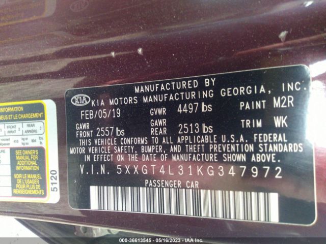 5XXGT4L31KG347972 KIA Optima Lx