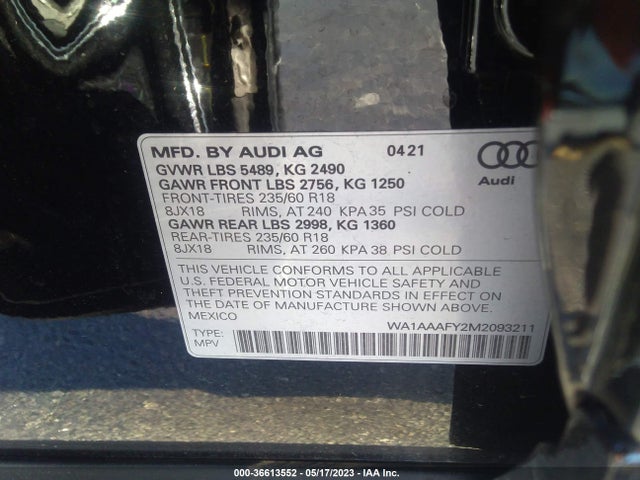 WA1AAAFY2M2093211 Audi Q5 PREMIUM