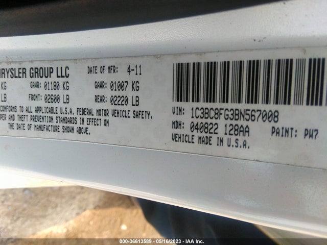 2011 CHRYSLER 200 S VIN: 1C3BC8FG3BN567008