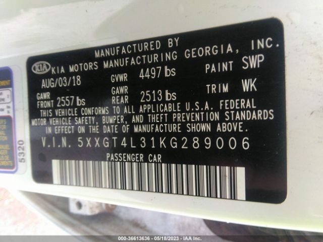5XXGT4L31KG289006 KIA Optima S