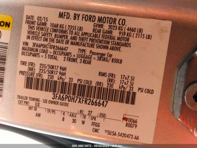 3FA6P0H7XFR266647 Ford FUSION SE