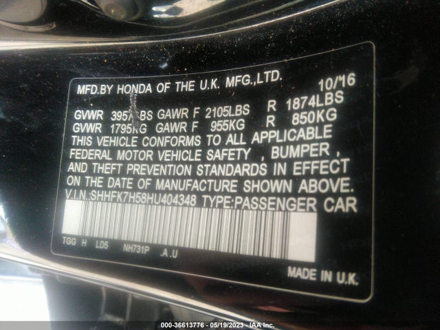 Honda Civic Hatchback Ex 2017 SHHFK7H58HU404348 Image 9