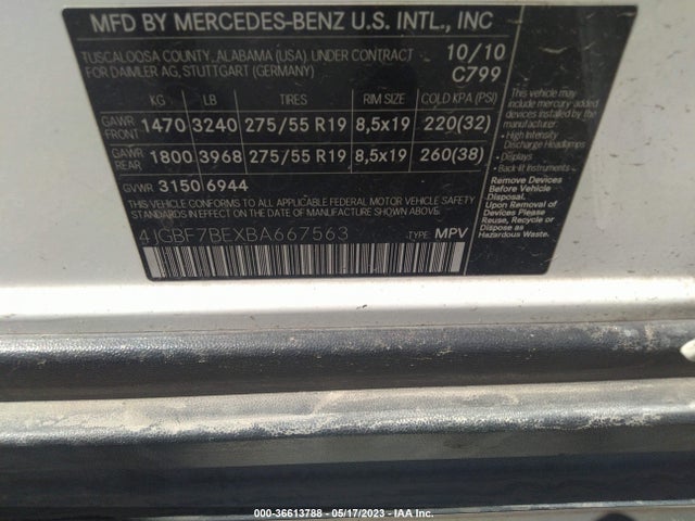 Aukcja sprzedaży 2011 Mercedes-benz Gl-class Gl 450, vin: 4JGBF7BEXBA667563, numer aukcji: 36613788