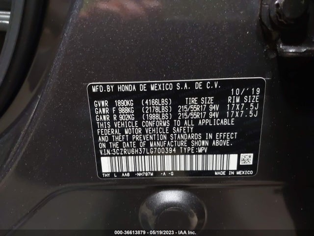 Honda HR-V LX 2020 3CZRU6H37LG700394 Image 9